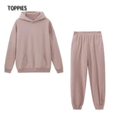 2021 Women Hoodies and Sweatpants White Tracksuits Female Two Piece Solid Color Pullovers Jacket Lounge Wear