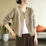 Zingj 2024 New Retro Literary Knit Cardigan Women's Round Collar Long Sleeve Coat Fashion Casual Outside Jacket-Outfit