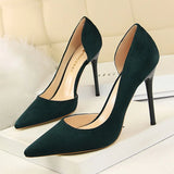 Zingj Simple Thin Heel Ultra High Heel Suede Shallow Tip Sexy Nightclub Show Thin Side Hollow Single