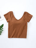 Women Shirts Cotton Short Sleeves with Bra Pads and Cups Home Sports T-Shirt Women V Neck Summer Comfortable Tops