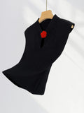 Zingj Is Super Thin New Chinese Style Jacket Female Collar Small Sleeve T Shirt Red Rose Hollow Out Sweater