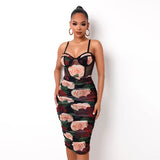 Women Autumn Winter Long Sleeve Square Collar Rose Printed Bodycon Package Hip Mini Dress 2020 Fall Clothes