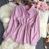 Zingj Clear Color Lapel Tightened Long-Sleeved