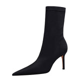 Zingj Stylish Simple Thin Heel High Heel Elastic Lycra Women's Boots Sexy Skinny Nightclub Pointed Ankle