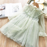 Christmas Dress Girls Winter Dress Embroidery Floral Lace Elegant Mesh Outfits New Year Vestido Infantil Girls Lace