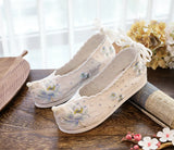 Zingj Shoes Hanfu Shoes Single Shoes / Cotton Shoes Blue Wave Ancient Costume Lotus Embroidered Cloth Shoes Girl Head