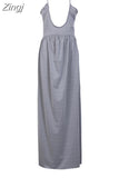 Women Summer Boho Long Maxi Dress Party Beachwear Deep V-neck Strap Dresses High Waist Backless Lace-up Women Dress Sundress