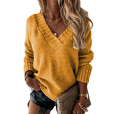 New Sweater Women's Autumn And Winter Solid Color V-Neck Long-Sleeved Knitted