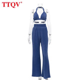 Casual High Wasit Blue Women'S Pants 2021 Elegant Full Length Slit Wide Trousers Fashion Pleated Pocket Pants For