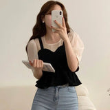 Zingj Chic Autumn And Winter French Gentle Square Collar Color Stitching False Two Texture Feeling Bubble Sleeve Shirt Jacket