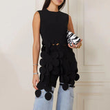 Zingj 2024 New Fashion Round Neck Sleeveless Round Piece Splicing Design Sense Tassel Advanced Sense Pure Color Top