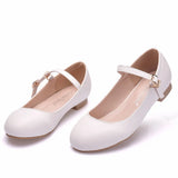 Children's Flat Sole Leisure Single Shoes Round Head Mary Jane White Wedding Shoes Girls Single Shoes Performance Festival