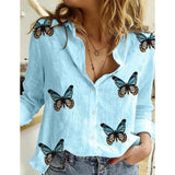 Autumn Long Sleeve Casual Loose Shirt Women Elegant Butterfly Floral Print Tops and Blouses 2020 Vintage Cotton