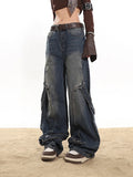 Zingj And Autumn New 2024 Niche Retro Street Metal Button Deconstruction Design Sense Washed To Do Old Jeans