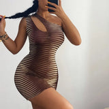 Women Sexy Summer Sleeveless One Shoulder See Through Bodycon Party Mini Dress 2021 Female Clothing Streetwear