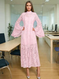 2025 Summer New Collar Horn Sleeve Lace To Receive Waist Long Dress Dress