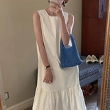 Zingj Chic Summer New Dew Back Loose Sleeveless Vest Skirt Flounce Skirt Place Splicing Long Dress