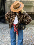 Women Leopard Print Wool Fleece Coat Long Sleeve O Neck Warm Female Jacket 2023 Autumn Fashion Lady Streetwear