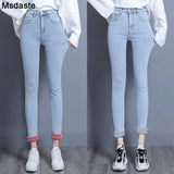 Jeans For Women Skinny High Waist Elastic Casual Streetwear Denim Trousers Fleece Slim Warm Jean Pencil Pants With