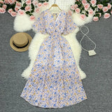 Zingj Wind Temperament Sweet Broken Flower V Collar Dress Beach Vacation Snow Spinning A Word Long