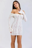Lace Long Sleeve Off-shoulder Dress- Outfit