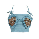 Sweet Suit Suspenders Hot Pants Two-Piece Women Summer Hot Girl Sexy Ruffled Halter Top + High Waist Shorts