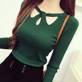 Winter Hollow Out Sexy Solid Sweater Ladies Elegant Fashion Slim Bottoming Knitting Pullover Tops Women Casual