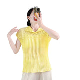 Folded Summer New High-End Pure Color Temperament Elegant Collar Short Sleeve Blouse Hand Folding