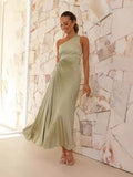 Zingj Spring And Summer Elegant Folding Dress Single Shoulder Waist Hollow Dress