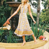 Queens Women Elegant Floral Print Sleeveless Beach Bohemian Midi Dresses Ladies Rayon Cotton Boho Dress