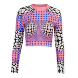 Women Autumn Long Sleeve Printed Slim Fashion T Shirt Crop Tops 2021 Fall Female Clothing Streetwear Wholesale