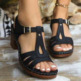 New Roman Sandals Summer Women's Large Car Sewing Toe Weaving Coarse High Heel