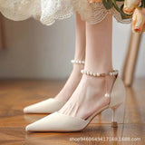 Wind High Heels Women's Fine Heel 2025 Autumn New Hollow Single Shoes Small Fresh Pearl Fairy Wind Bag Head