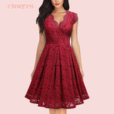 Women Party Dress Vintage V Neck Sleeveless Dress Lace Elegant Ladies Dresses with High Quality Lace (Size S on