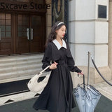 Black Midi Shirt Dress Women Gothic One Piece Dress Korean Fashion Y2k Vintage Trench Dress Office Lady Autumn
