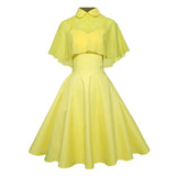 Cape Vintage Gothic Flare Dress Women 50s 60s 2pcs Turn Down Collar Elegant Party Wear Summer A Line Midi Swing