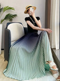 Gradient Pleated Long Skirt- Outfit