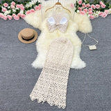 Zingj Tourist Vacation Wind Summer Sling Short Hook Flower Vest Long Skirt Two