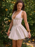 Summer New High-End Sexy Perspective Hollow Sleeveless Dress High Waist Repair V-Neck A Dress