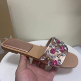 ZAR Woman 2022 Flat Shoes Spring Summer Round Toe Sexy Acrylic Rhinestones Outer Wear Plus Size 41 Sandals And Slippers