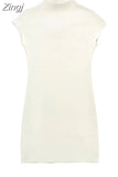 Short Knitted Dresses For Women 2023 Sleeveless Mini Dress Woman High Neck Bodycon Dress Women Sexy Elegant Party