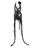Black Mesh Fringe Ruffle Open Back Midi Dress- Outfit