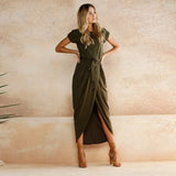 Sexy Women O-neck Short Sleeve Dresses Tunic Summer Beach Sun Casual Femme Vestidos Lady Clothing