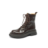 Zingj Old Model Continues To Produce ~ Autumn And Winter Sheep Leather Martin Boots Women's Lace-Up With Thick Anti-Slip Short Boots Women's Thick Heel Wool Cotton-Outfit