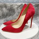 pure color stiletto pointed toe 12cm high heels elegant office handmade daily wear ladies pump red black RM028