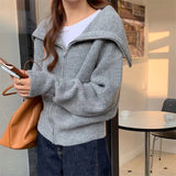 Zingj Lazy Wind Big Lapel Cardigan Zipper Jacket Women's Autumn And Winter New Wide Soft Waxy Sweater Top-Outfit