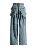 Overalls Style 2025 Fall Lapel, Long-Sleeve Jacket, High Waist, Large Pocket, Wide-Leg Pants, Denim