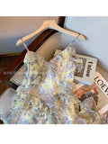 Summer Midi Dress Women Elegant Sexy Floral Sleeveless French Vintage Strap Dress Woman Fairy Bodycon Beach Party