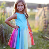 Spring Girls Dress Brand New Arrival Kids Pastel Rainbow Cotton Ankle-length Princess Dress Up for Girls Casual