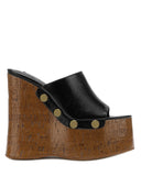 Heeled Sandals Women 2025 New Wear Thick-Soled Wood-Grass Waterproof Table Sandals Metal Stud